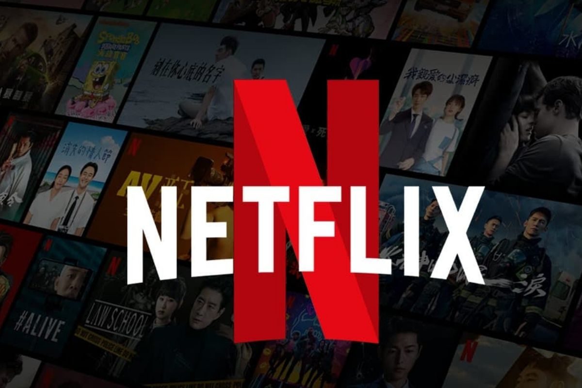 Netflix brand logo over its show library
